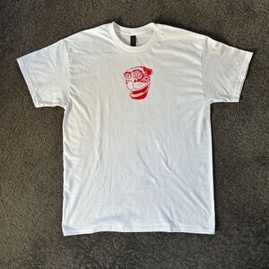 Hand-Screenprinted White T-Shirt with Bold Red Monkey Design